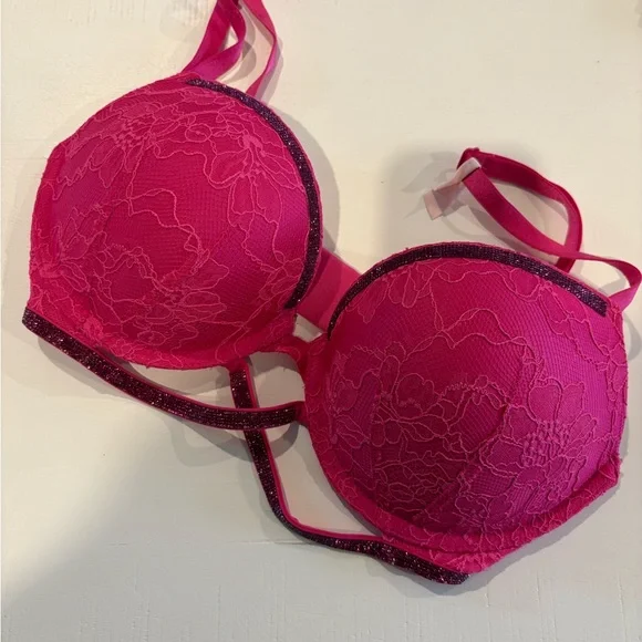 Victoria Secret Elegant Pink Lace Padded Push up Bra - Picture 1 of 5